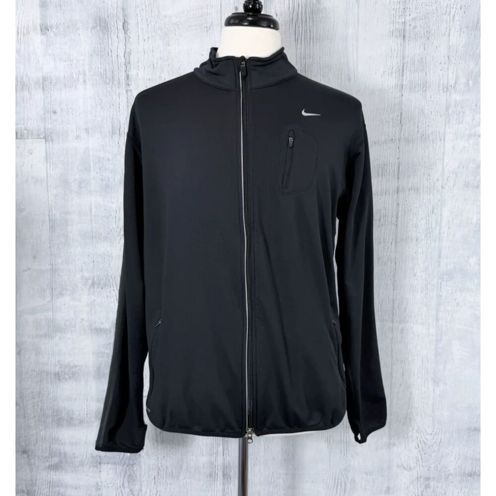 Nike Running Dri-FIT Full Zip Athletic Jacket Men's L Black/w Gray Stripe